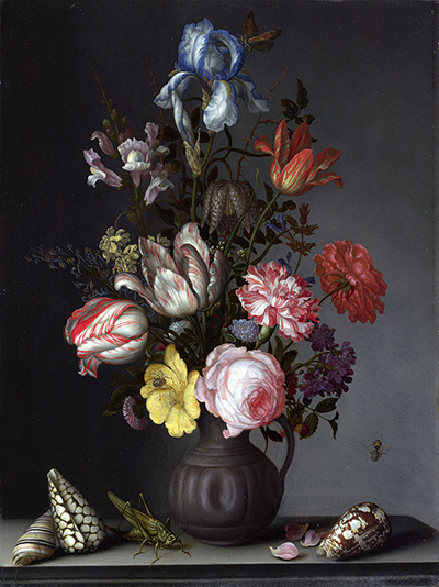 Balthasar van der Ast Flowers in a Vase with Shells and Insects WGA1042